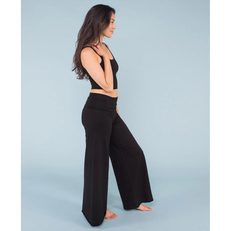 Organic Roll-Top Black Flowy Pants