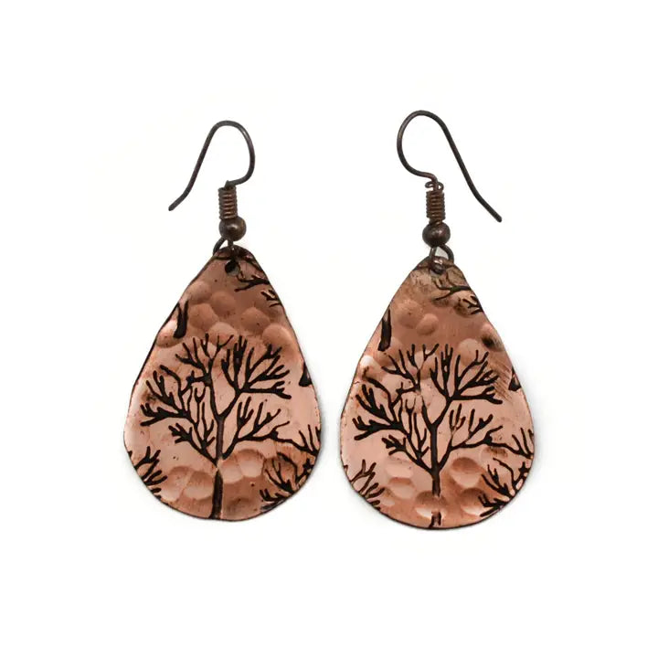 Winter Tree Engraved Earrings
