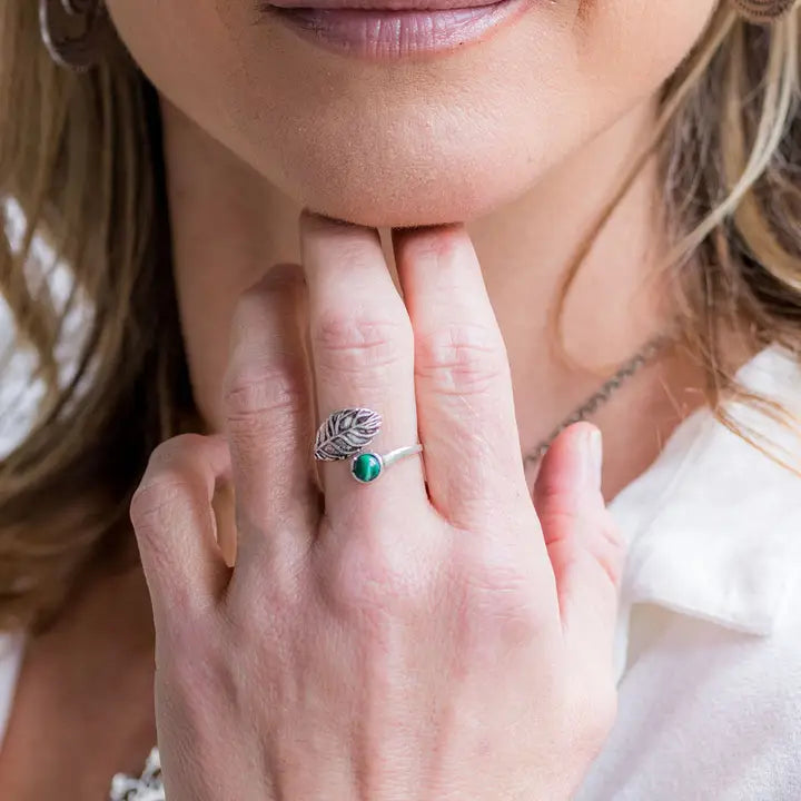 Tanvi Malachite Leaf Wrap Ring