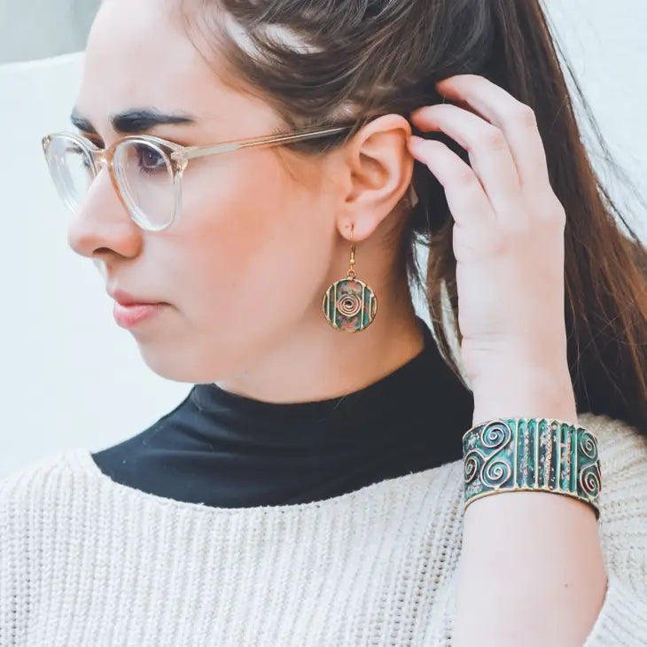 Vertical Stripes and Chains Brass Cuff Bracelet