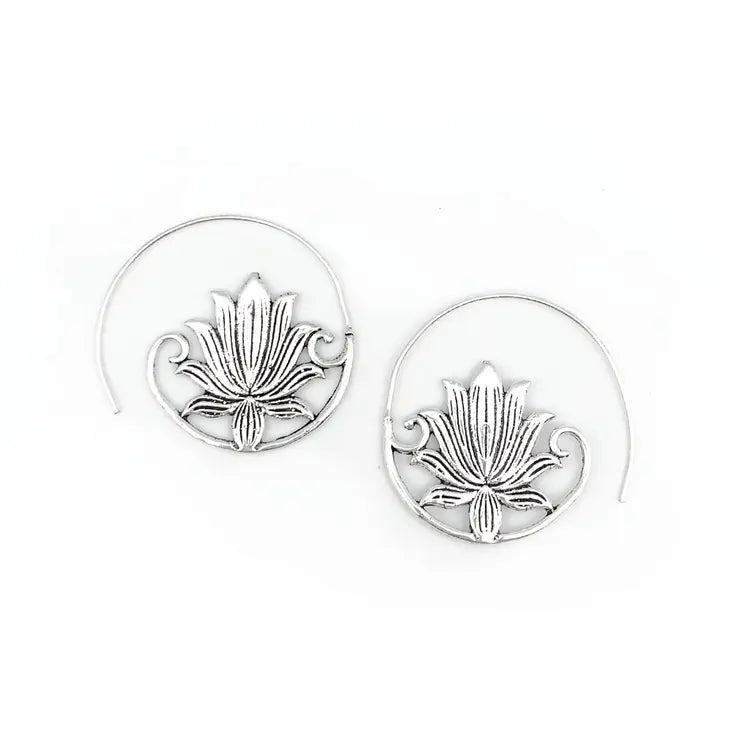 Open Lotus Hoop Earrings