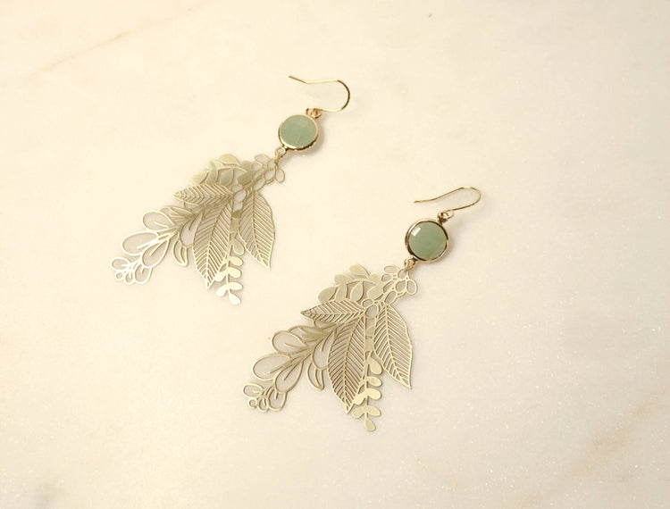 Pale Green Floral Branch Earrings