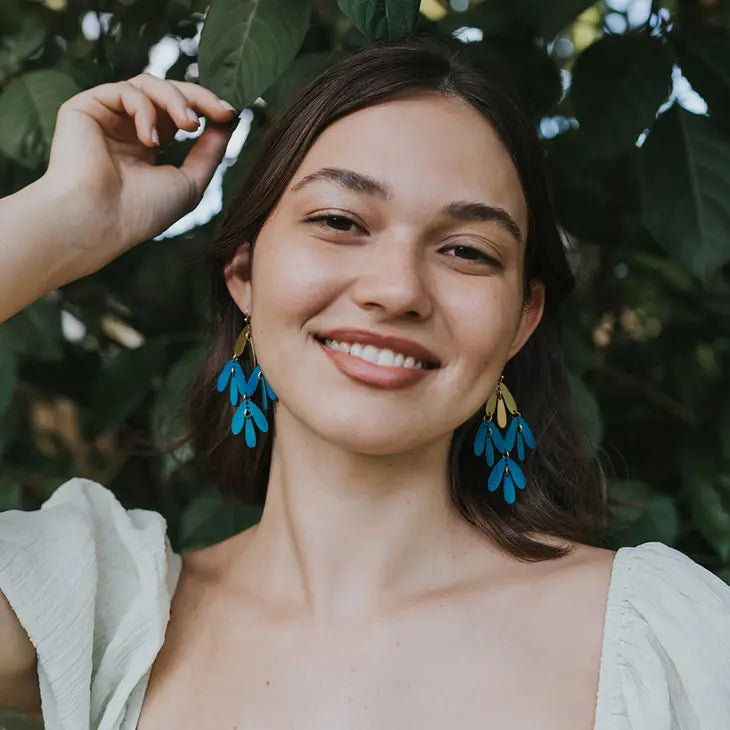 Teal Chameli Chandelier Earrings
