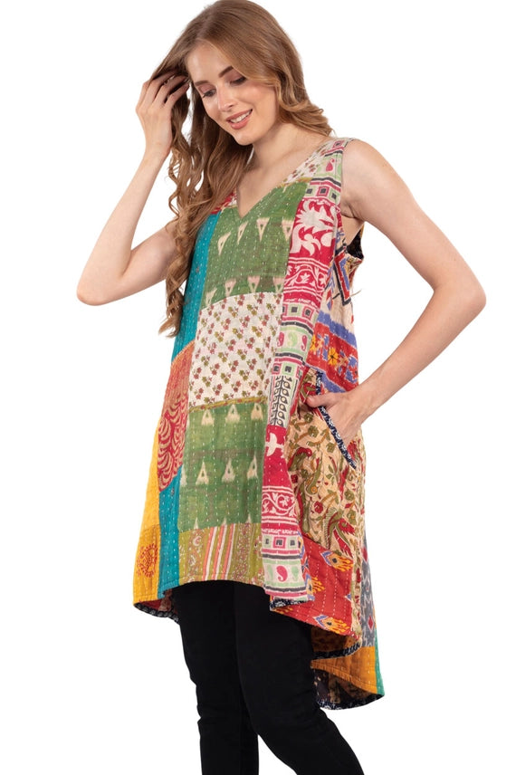 Reversible Kantha Sleeveless Tunic Dress