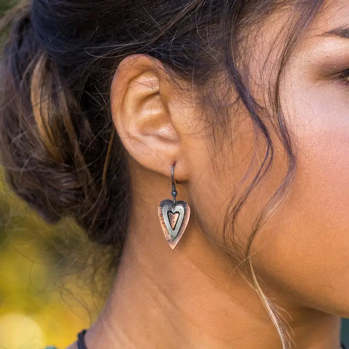Tall Heart Pewter Earrings
