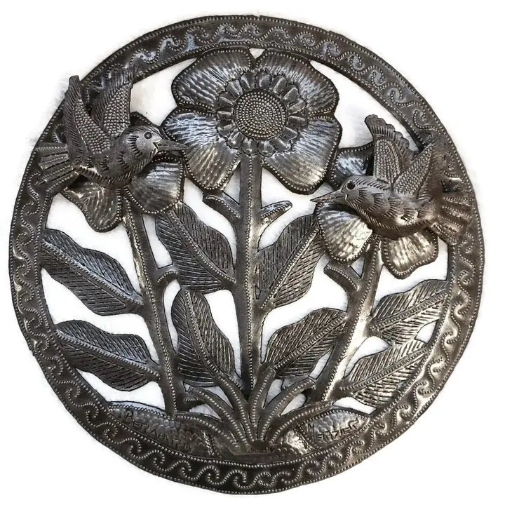 Hummingbirds and Flowers Recycled Metal Wall Art