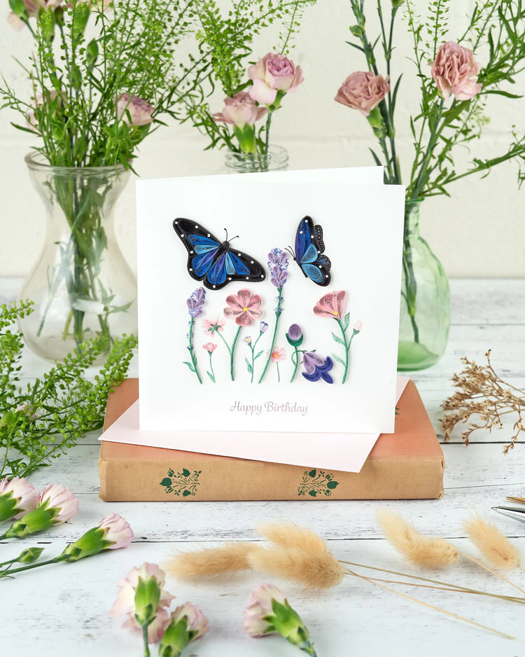 Birthday Flowers Butterfly Card