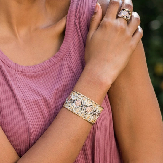 White Diamond Brass Patina Cuff