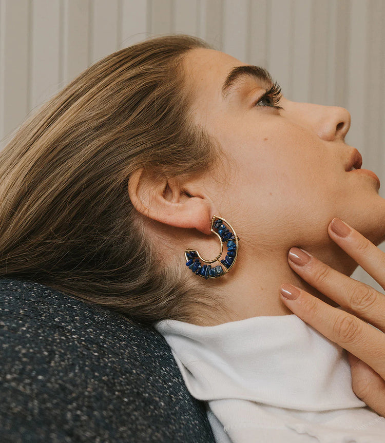 Shamani Semi-Precious Sodalite Earrings - Crescent Pendant