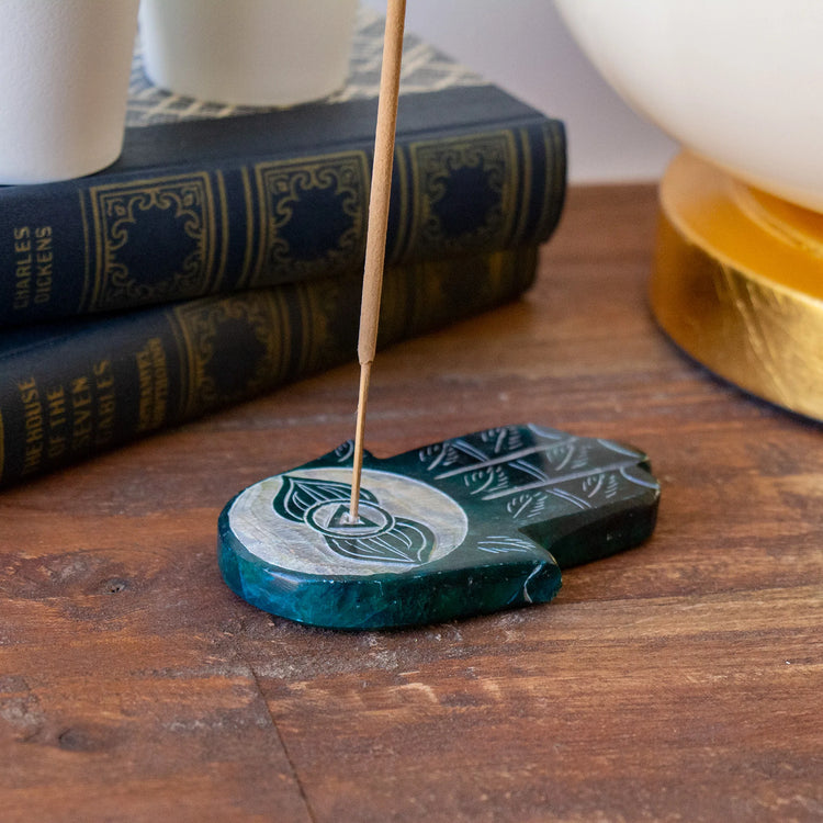 Hamsa Hand Soapstone Incense Holder