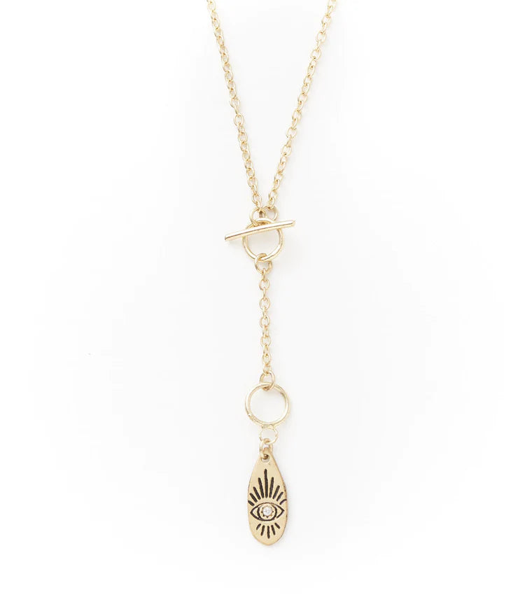 Ruchi Charm Drop Lariat Necklace- Evil Eye