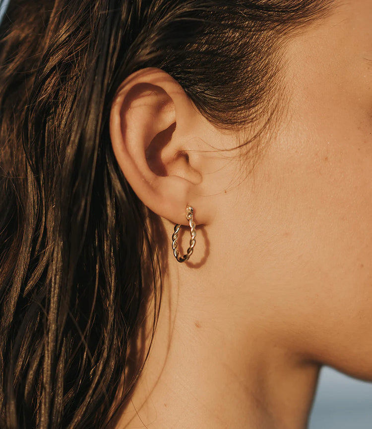 Jambumani Amethyst Bead and Braided Brass Hoops, Set of 2