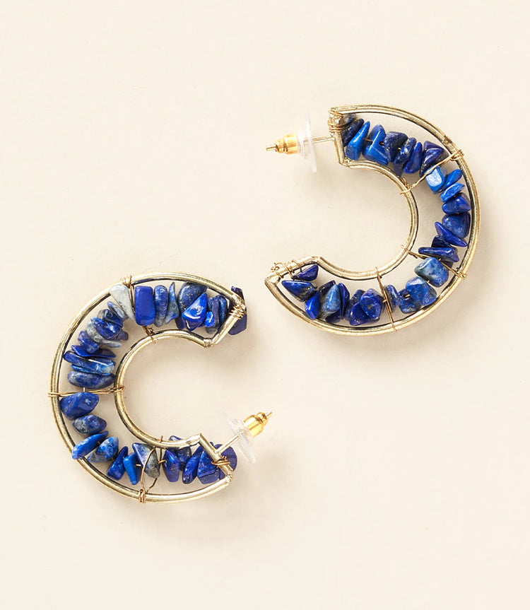 Shamani Semi-Precious Sodalite Earrings - Crescent Pendant