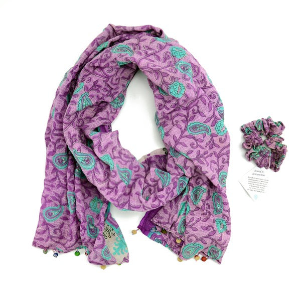 Cotton Sari Scarf with Scrunchie