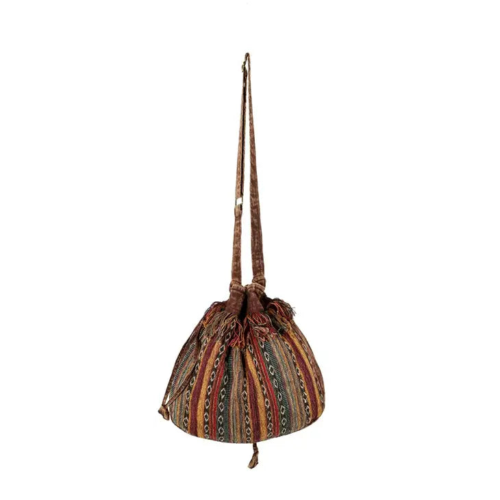 Striped Tibetan Cotton Drawstring Sling