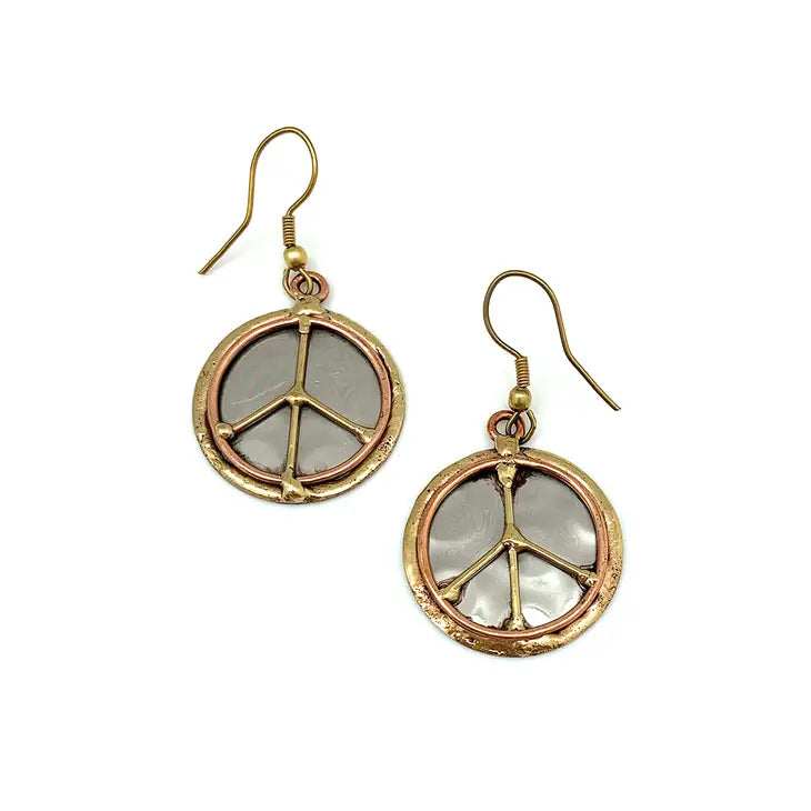 Mixed Metal Peace Sign Earrings