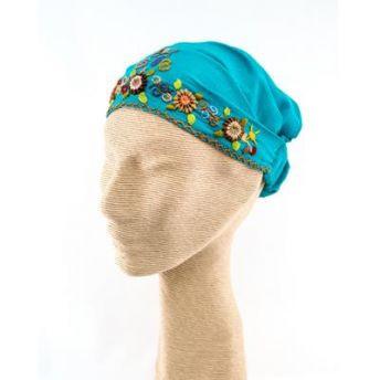 Lucia's World Emporium Fair Trade Handmade Guatemalan Cotton Embroidered Headband hand stitched floral pattern elastic gather