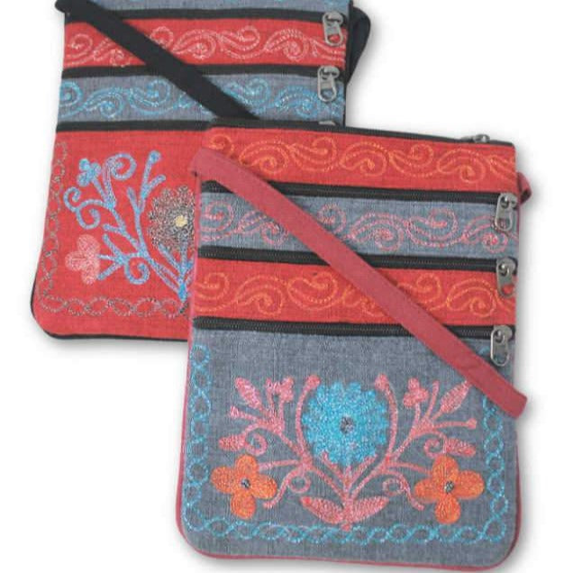 Three Zipper Embroidered Cotton Passport