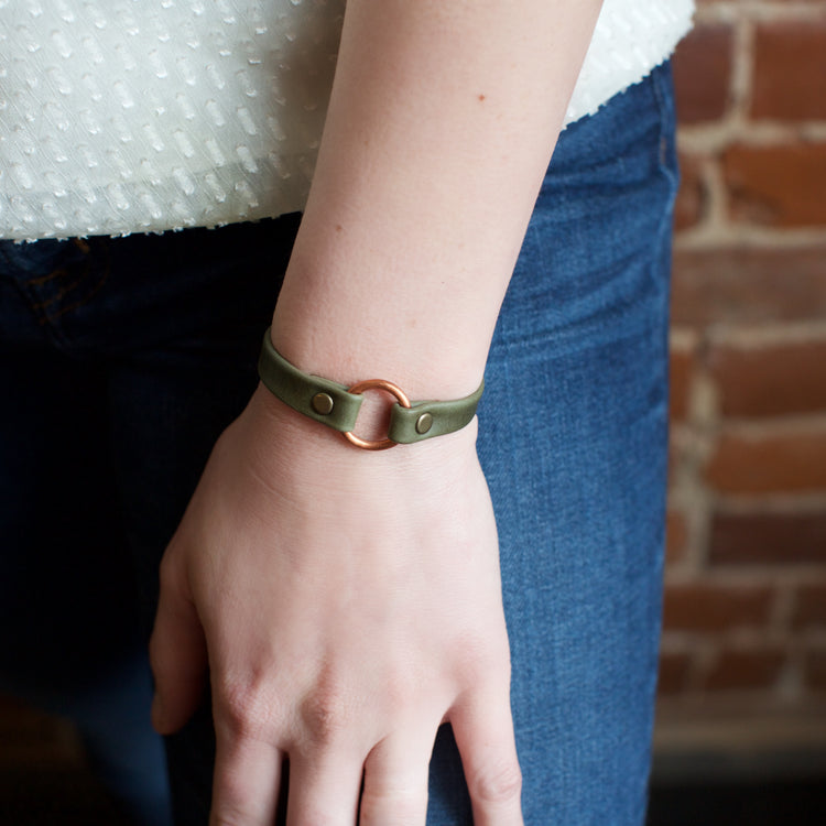 Lucia's World Emporium Fair Trade Handmade Copper Bridle Leather Bracelet from Guatemala