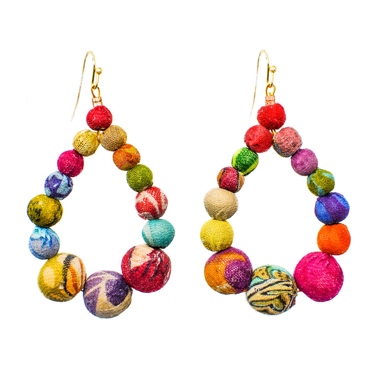 Fair trade up cycled textile teardrop earrings