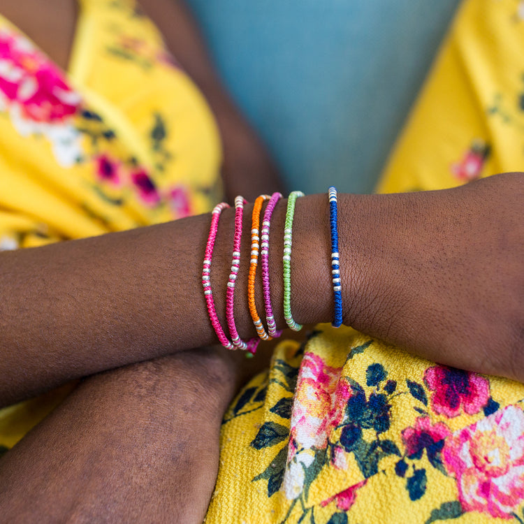 fair trade string bracelets set of 6 elements earth wind fire water stack