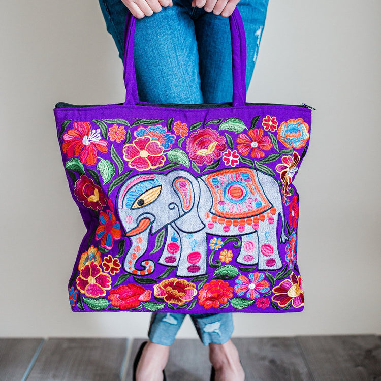 fair trade elephant embroidered tote bag ethical style