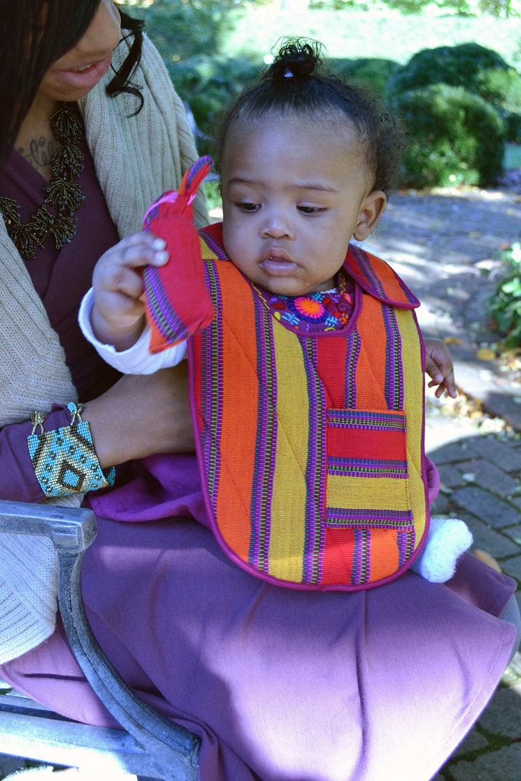 Lucia's World Emporium Fair Trade Handmade Guatemalan Woven Baby Bib with Bunny