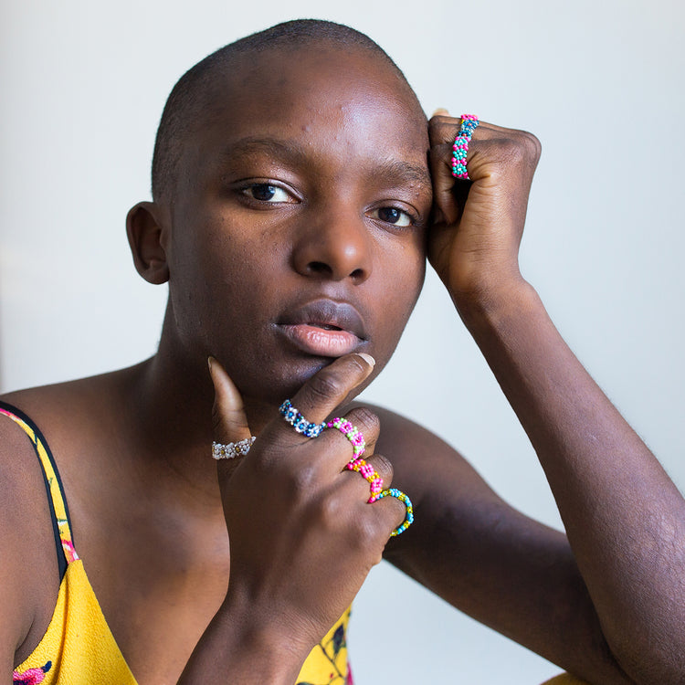 fair trade ethical beaded flower ring