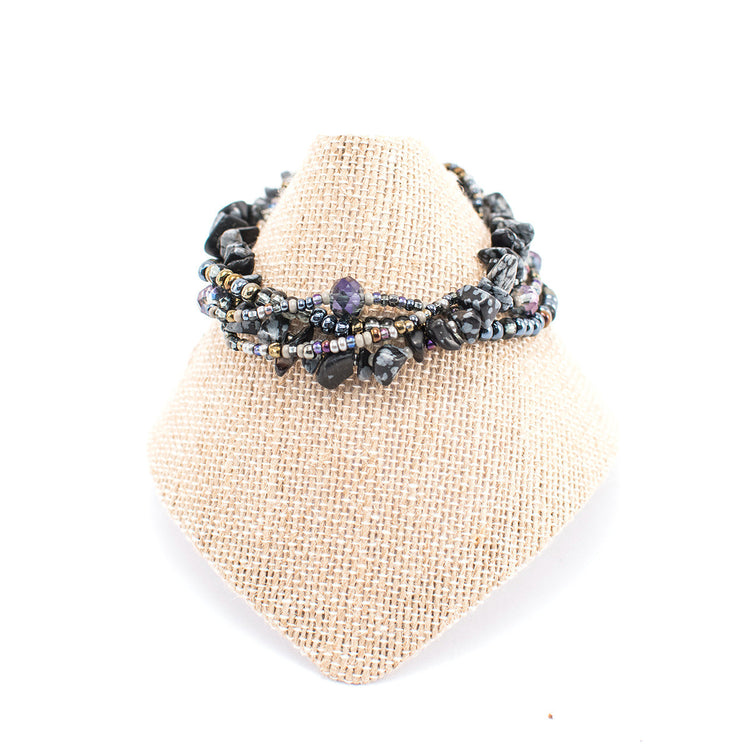 Lucia's World Emporium Fair Trade Handmade Guatemalan Beaded Four Strand Rock Candy Bracelet in black