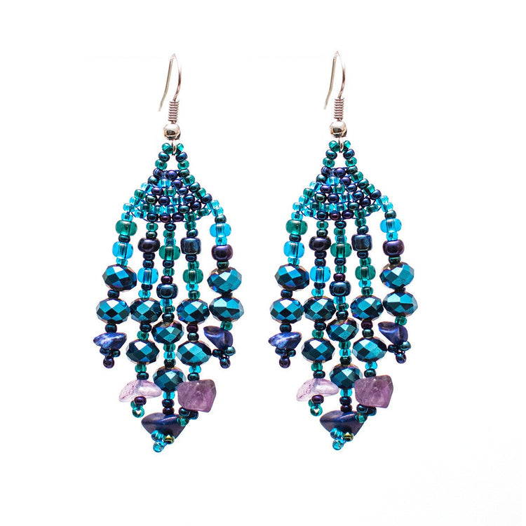 Lucia's World Emporium Fair Trade Handmade Beaded Feather Stone Earrings from Guatemala