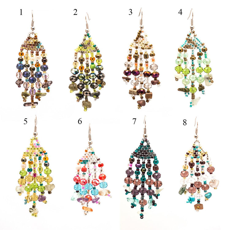 Lucia's World Emporium Fair Trade Handmade Beaded Feather Stone Earrings from Guatemala