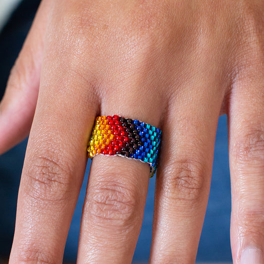 rainbow beaded ring fair trade guatemalan