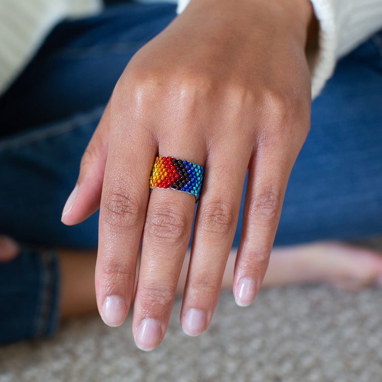 rainbow beaded ring fair trade guatemalan