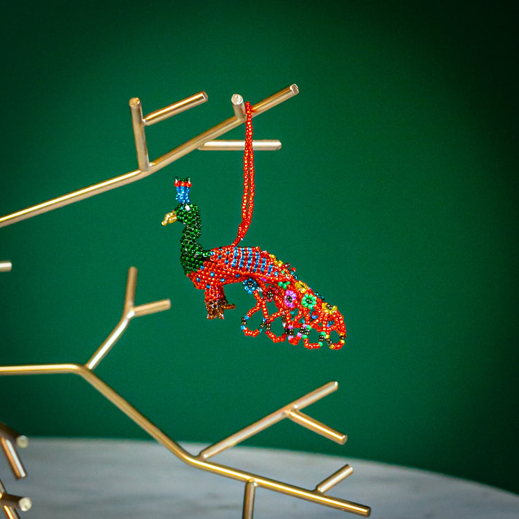 Lucia's World Emporium Fair Trade Handmade Guatemalan Beaded Large Peacock Ornament