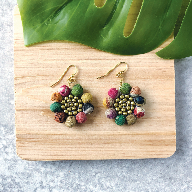 Kantha Sunflower Earrings