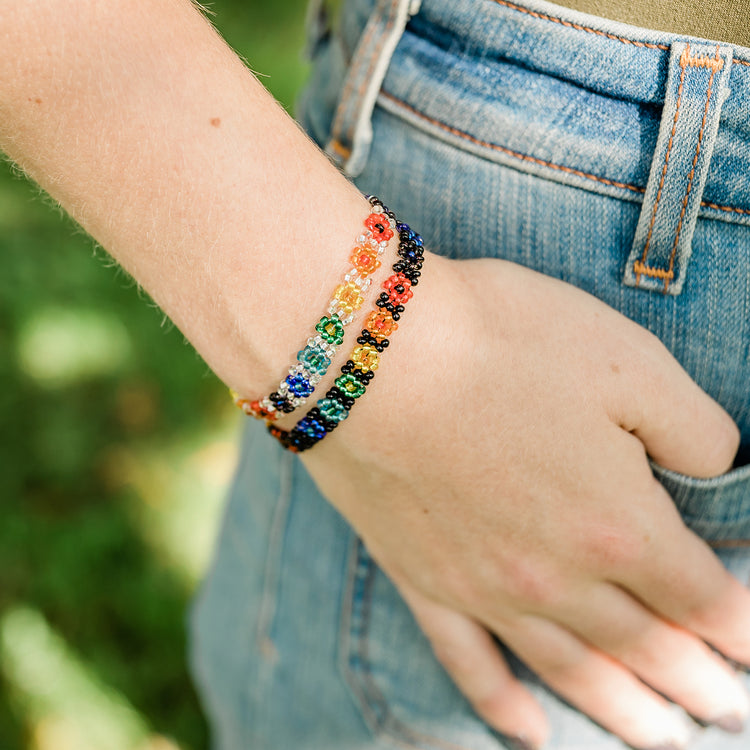 Lucia's World Emporium Fair Trade Handmade Guatemalan Beaded Daisy Flower Bracelet