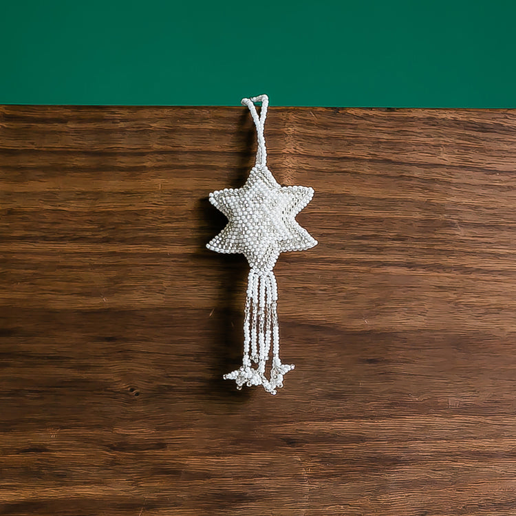 Fair Trade Guatemalan Beaded White Star Ornament