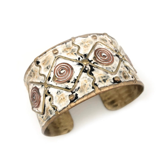 White Diamond Brass Patina Cuff