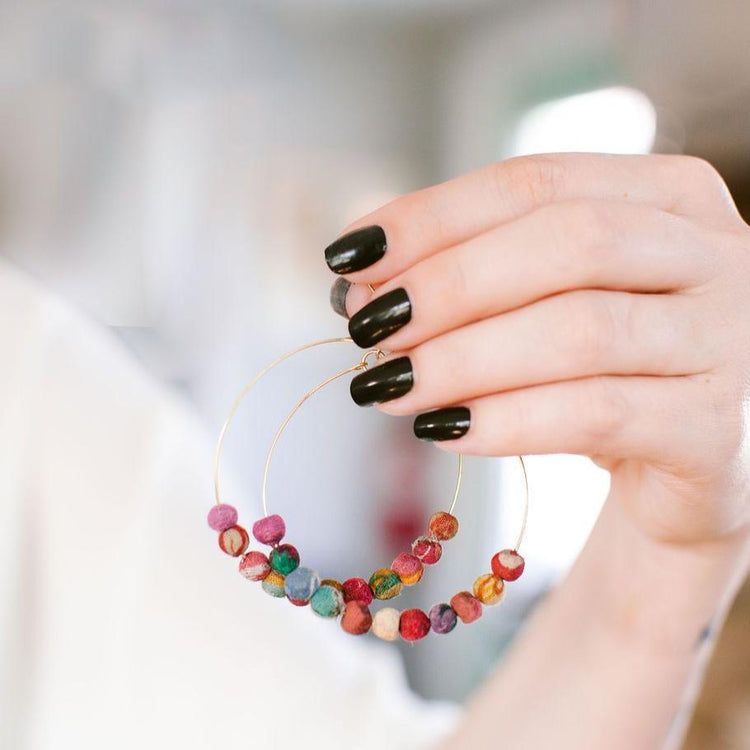 Kantha Beaded Hoop Earrings