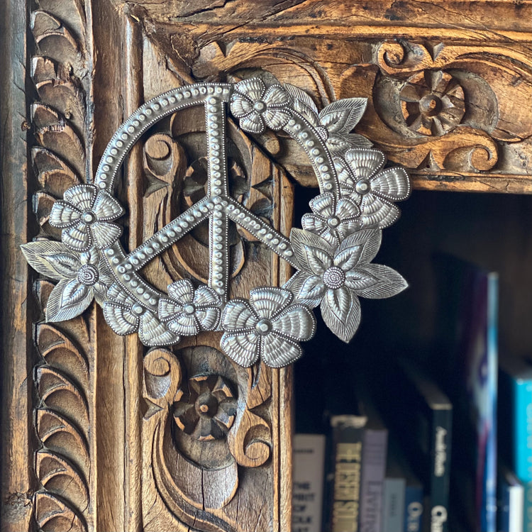 Peace and Flowers Haitian Metal Wall Art