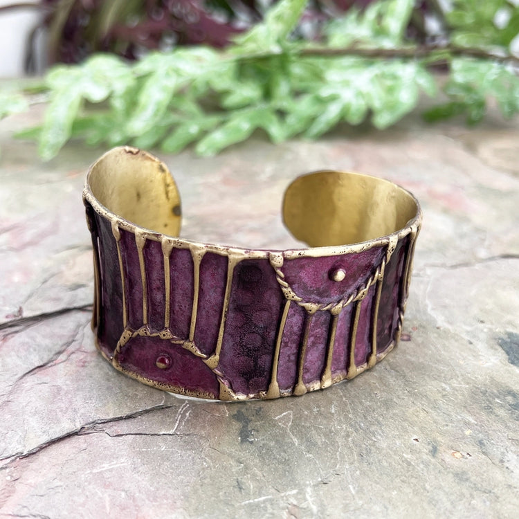 Plum Arched Lines Patina Cuff