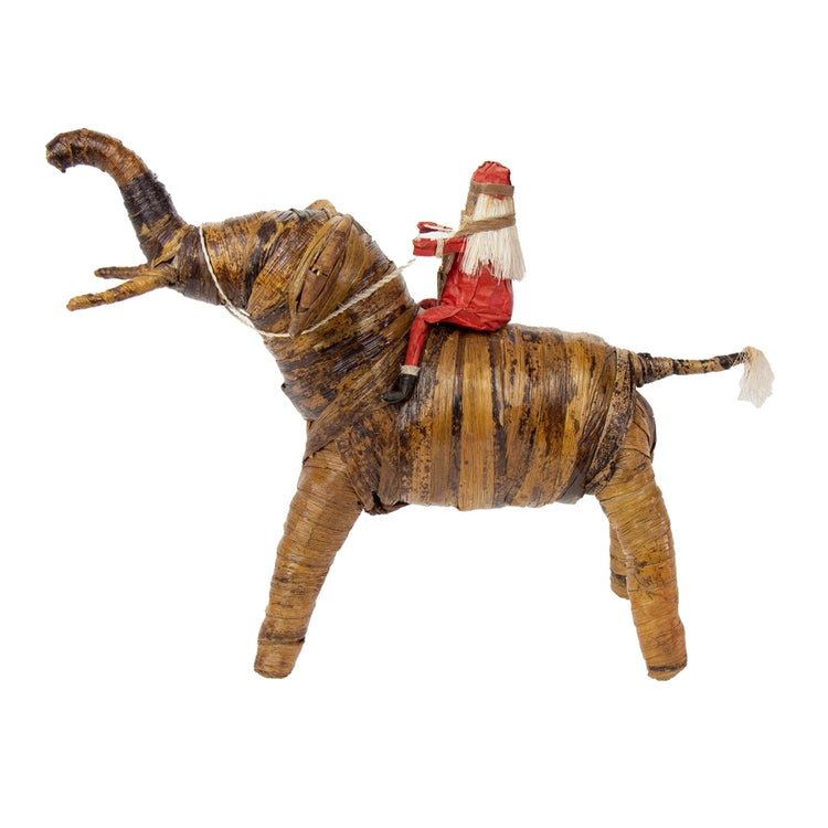 Santa Riding an Elephant Banana Fiber Figurine