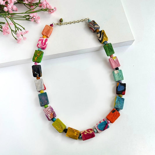 Kantha Dotted Block Necklace