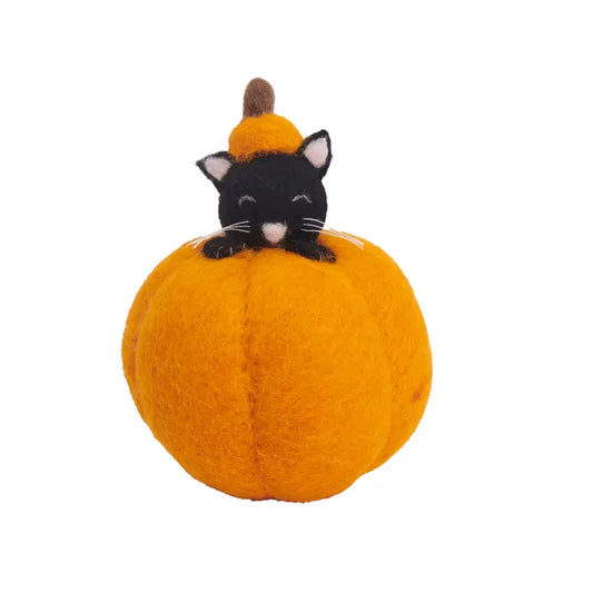 Felt Cat in Pumpkin Fall Decor