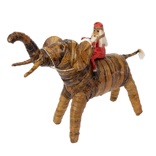 Santa Riding an Elephant Banana Fiber Figurine