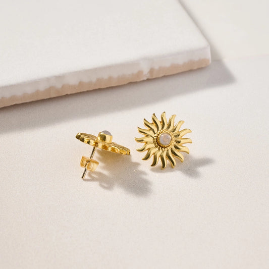 Sunburst Moonstone Post Earrings