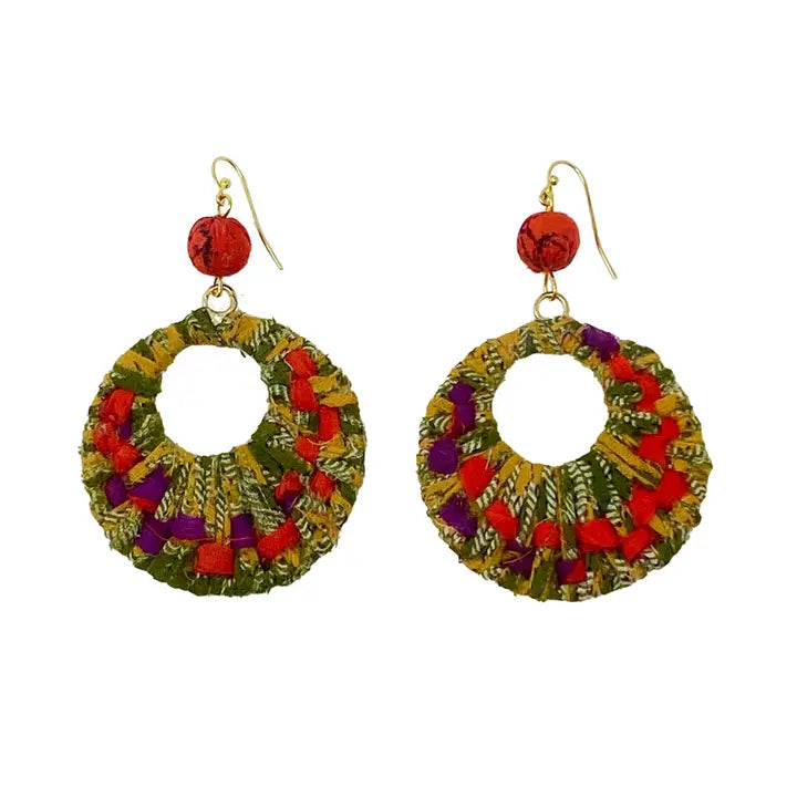 Woven Kantha Hoop Earring