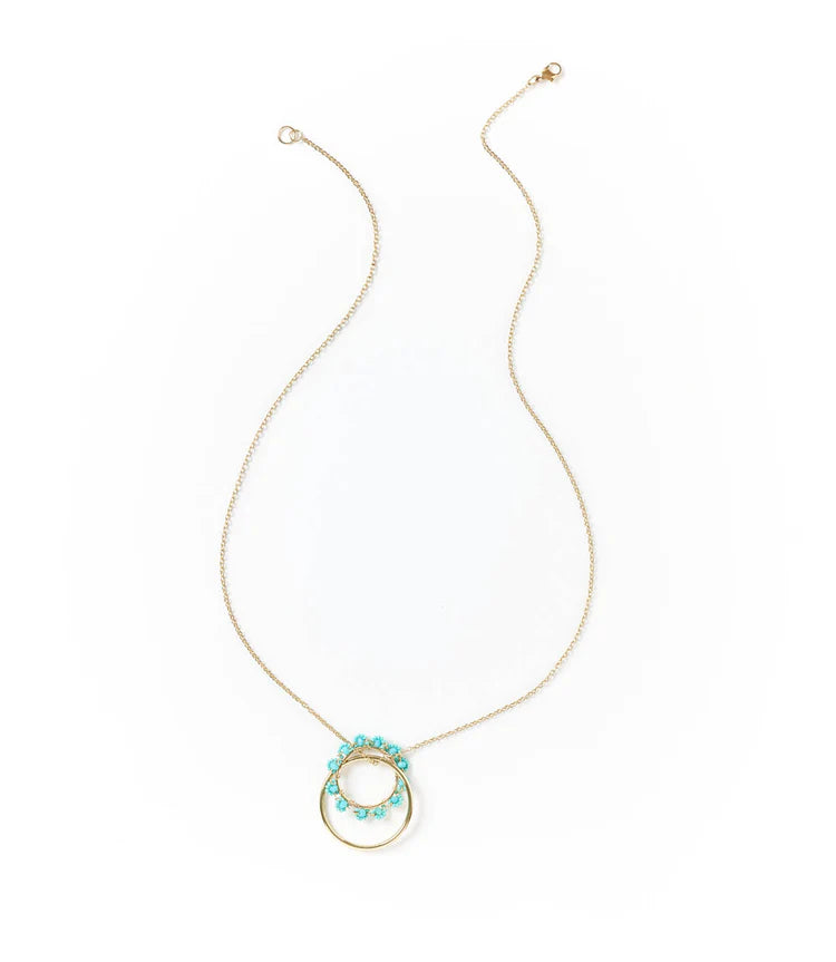 Jatasya beaded hoop pendant necklace - turquoise, gold