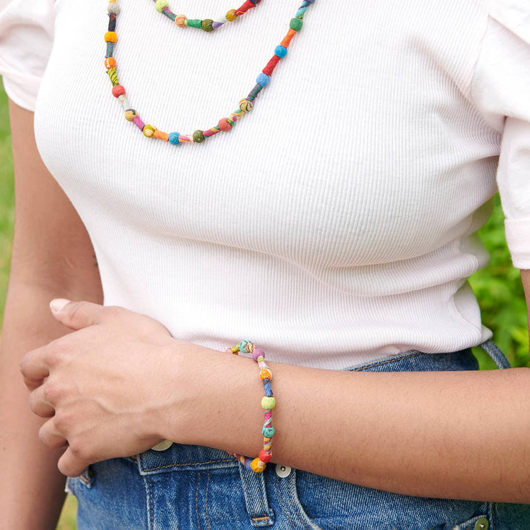 Scrolled & Dotted Kantha Bracelet