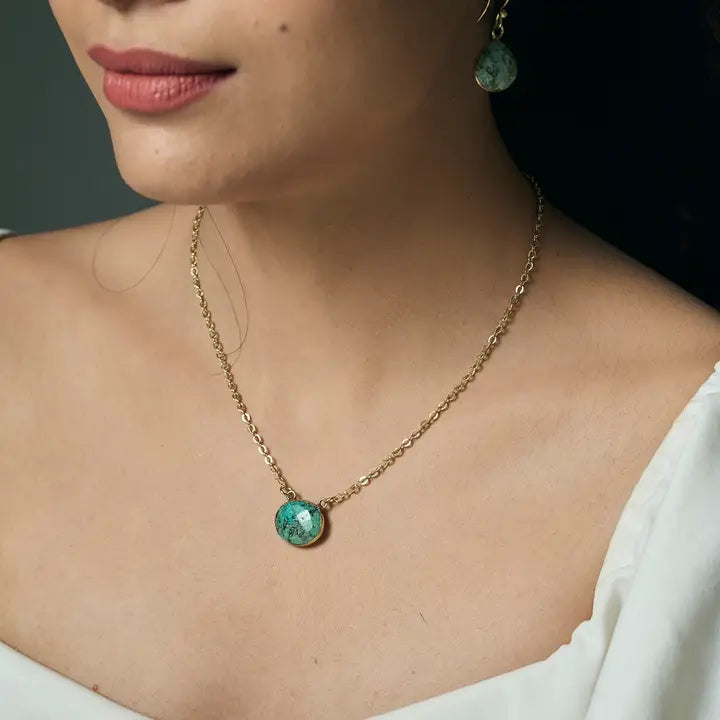 Gold Plated Turquoise Pendant Necklace